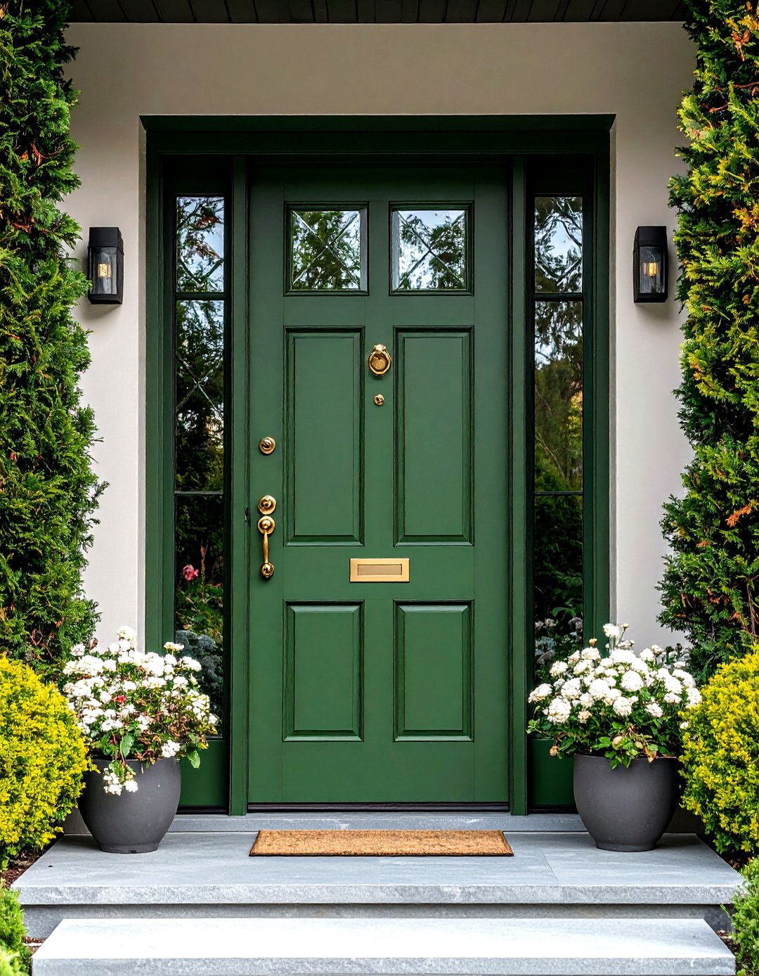 Olive Green Front Door with Frosted Glass Inserts - 20 Olive Green Front Door Ideas