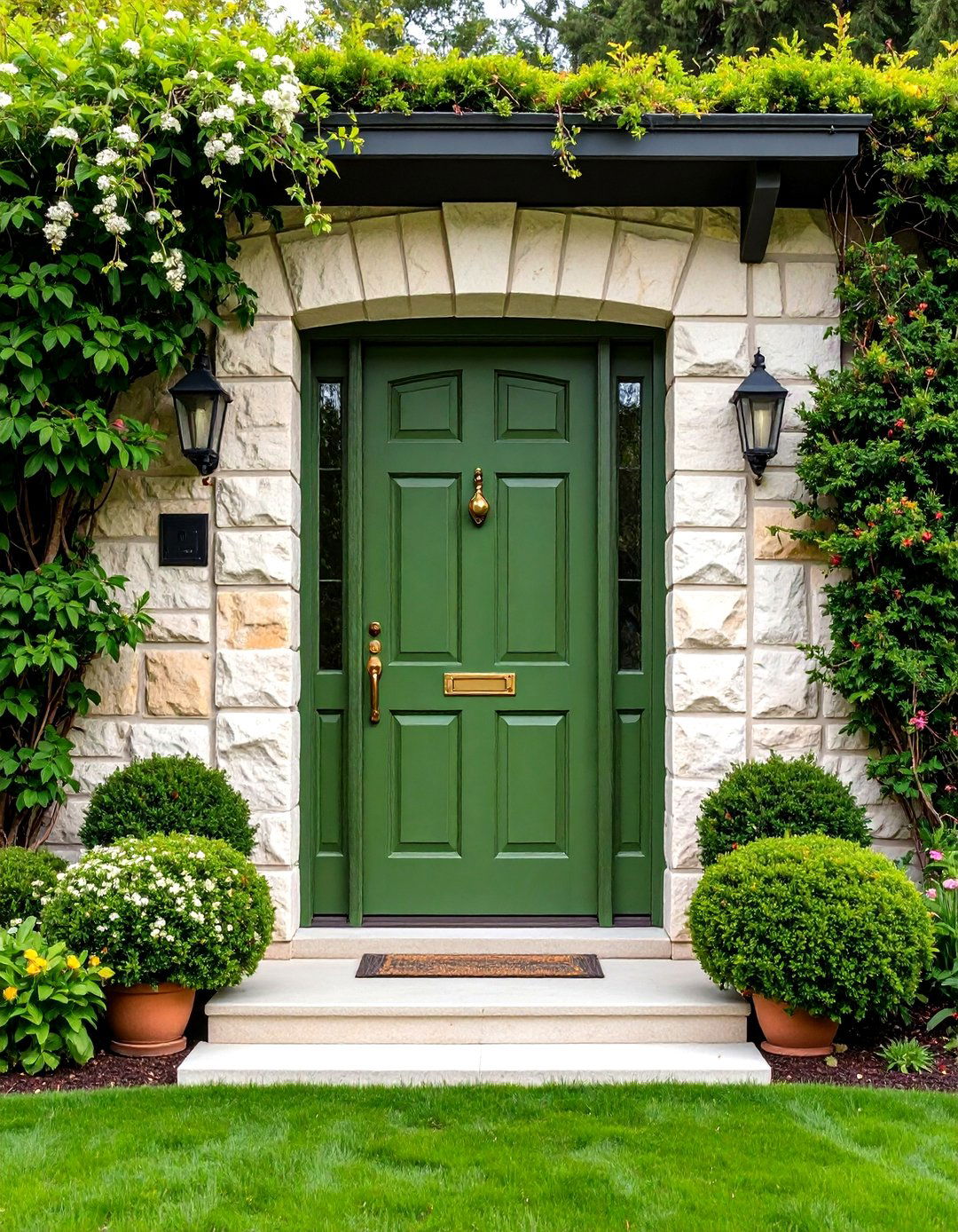 Olive Green Front Door with Limestone or Stone Surrounds - 20 Olive Green Front Door Ideas