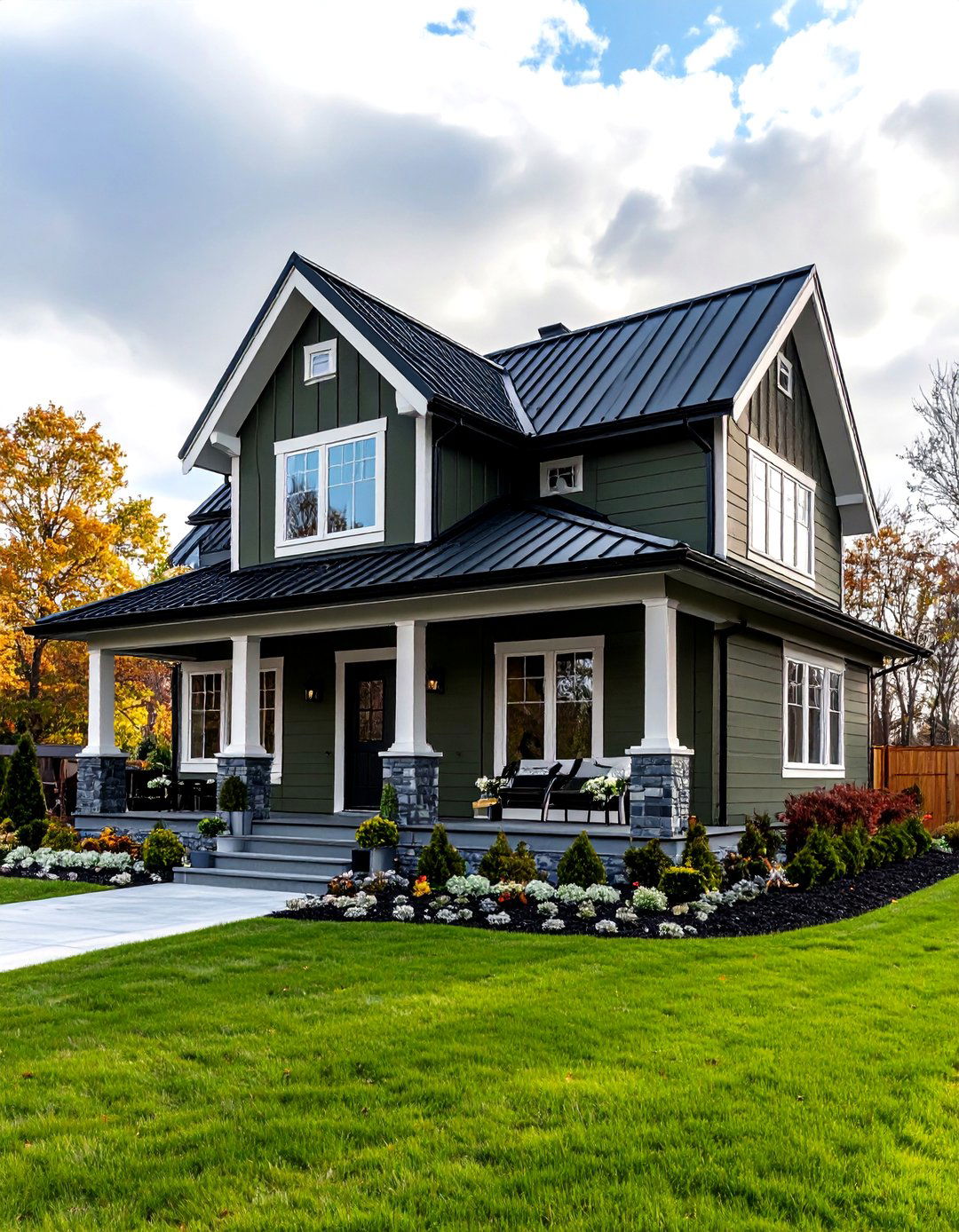 Olive Green House Exterior with Dark Charcoal Roof - 20 Olive Green House Exterior Ideas