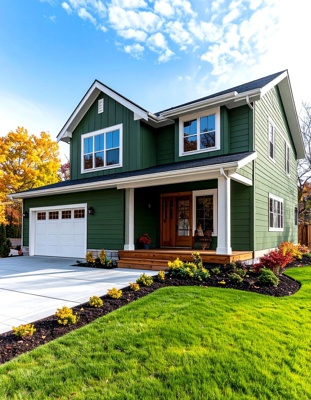 Olive Green House Exterior with Fiber Cement Lap Siding - 20 Olive Green House Exterior Ideas