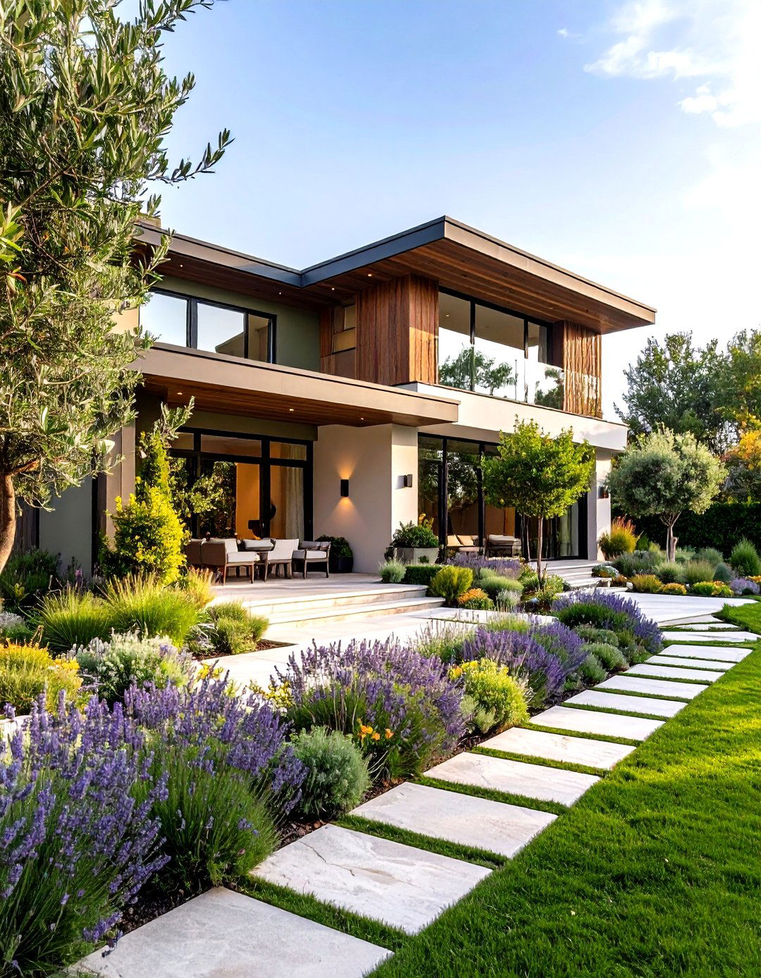 Olive Green House Exterior with Integrated Landscape Design - 20 Olive Green House Exterior Ideas