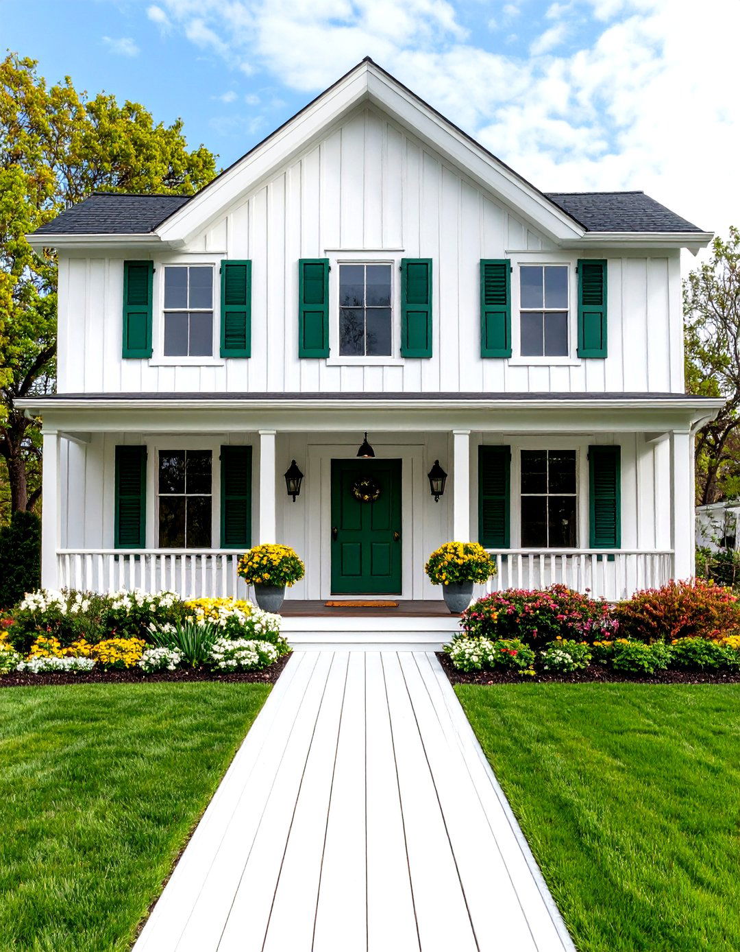 Olive Green House Exterior with White Board and Batten Siding - 20 Olive Green House Exterior Ideas