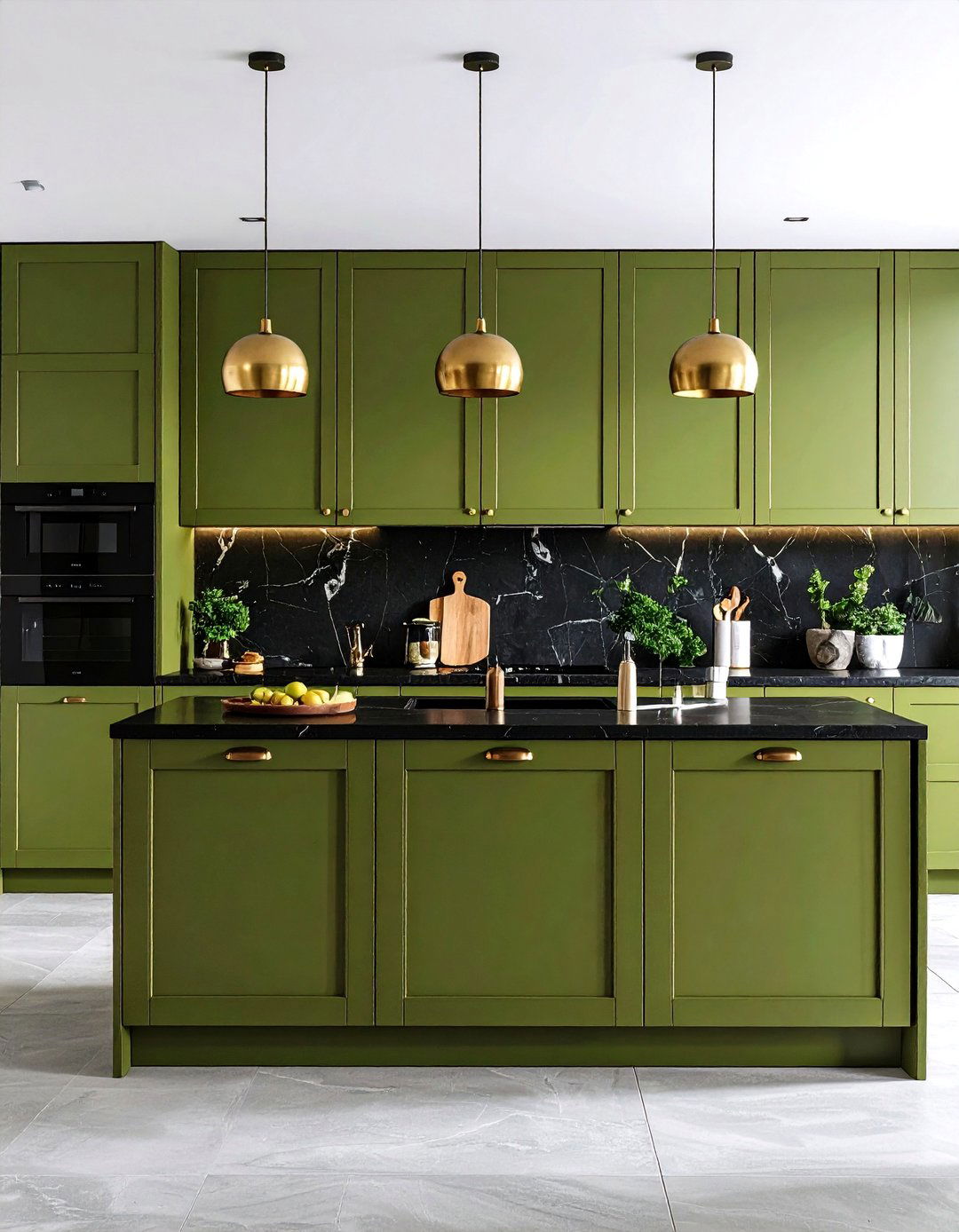 Olive Green Kitchen Cabinets with Black Stone Countertops - 20 Olive Green Kitchens