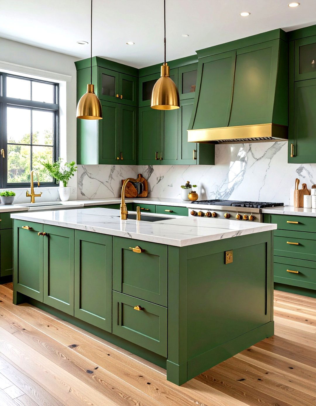 Olive Green Kitchen Cabinets with Brass Hardware - 20 Olive Green Room Ideas