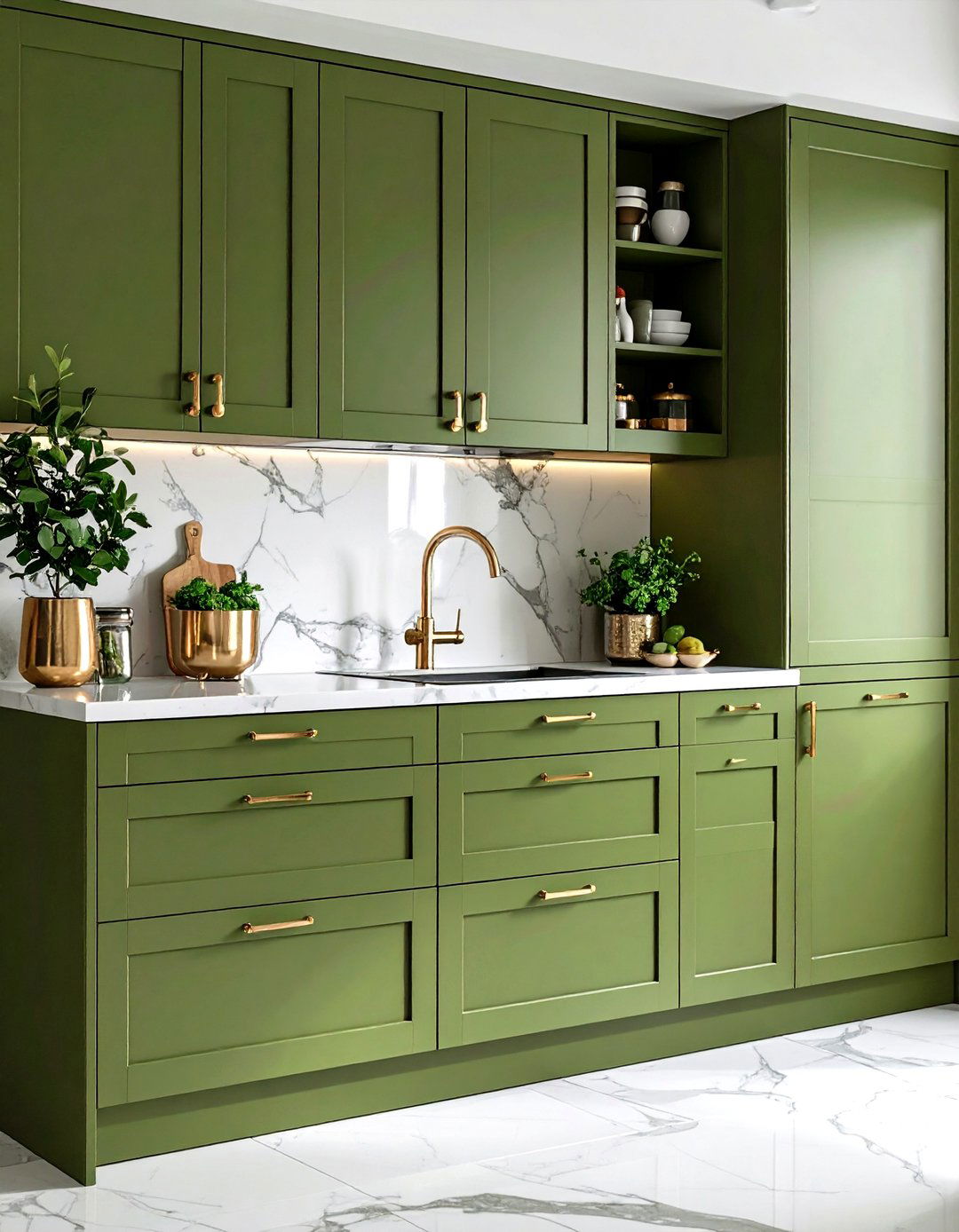 Olive Green Kitchen Cabinets with Chrome Hardware - 20 Olive Green Kitchens