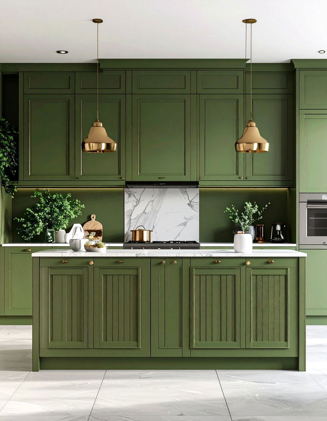Olive Green Kitchen Cabinets with Fluted Cabinet Details - 20 Olive Green Kitchens