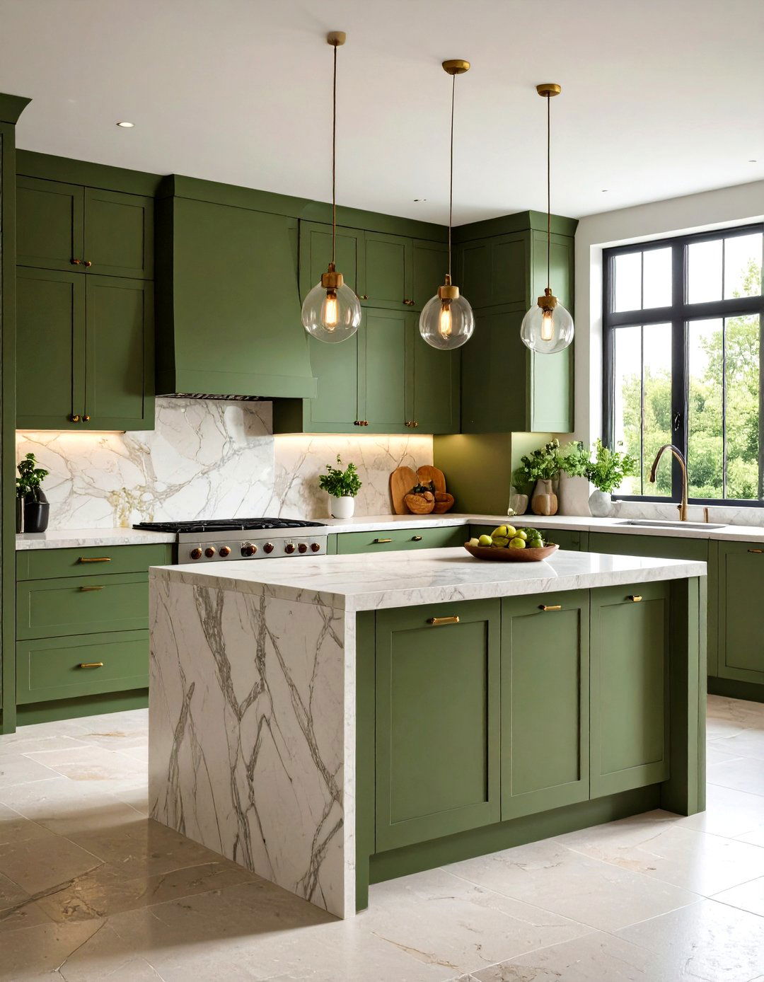Olive Green Kitchen Cabinets with Limestone Countertops - 20 Olive Green Kitchens