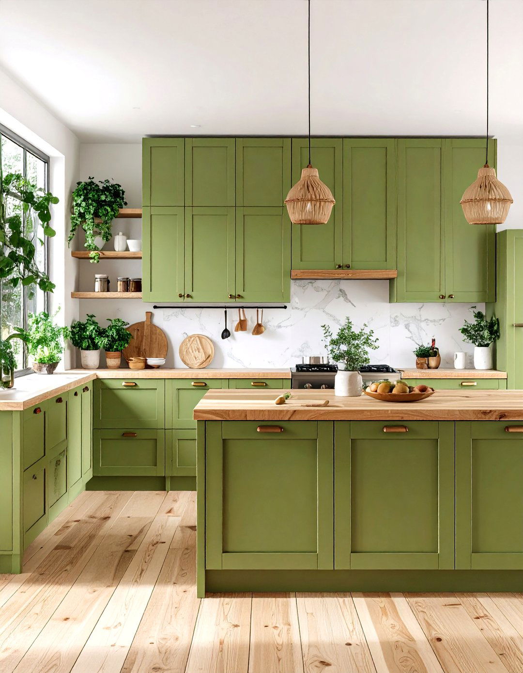 Olive Green Kitchen Cabinets with Natural Wood Accents - 20 Olive Green Kitchens