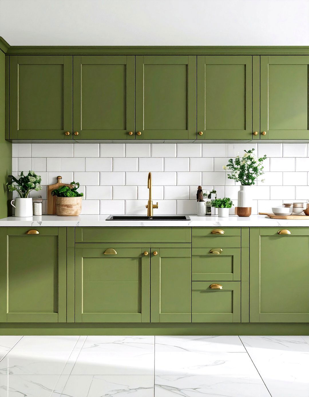 Olive Green Kitchen Cabinets with Subway Tile Backsplash - 20 Olive Green Kitchens