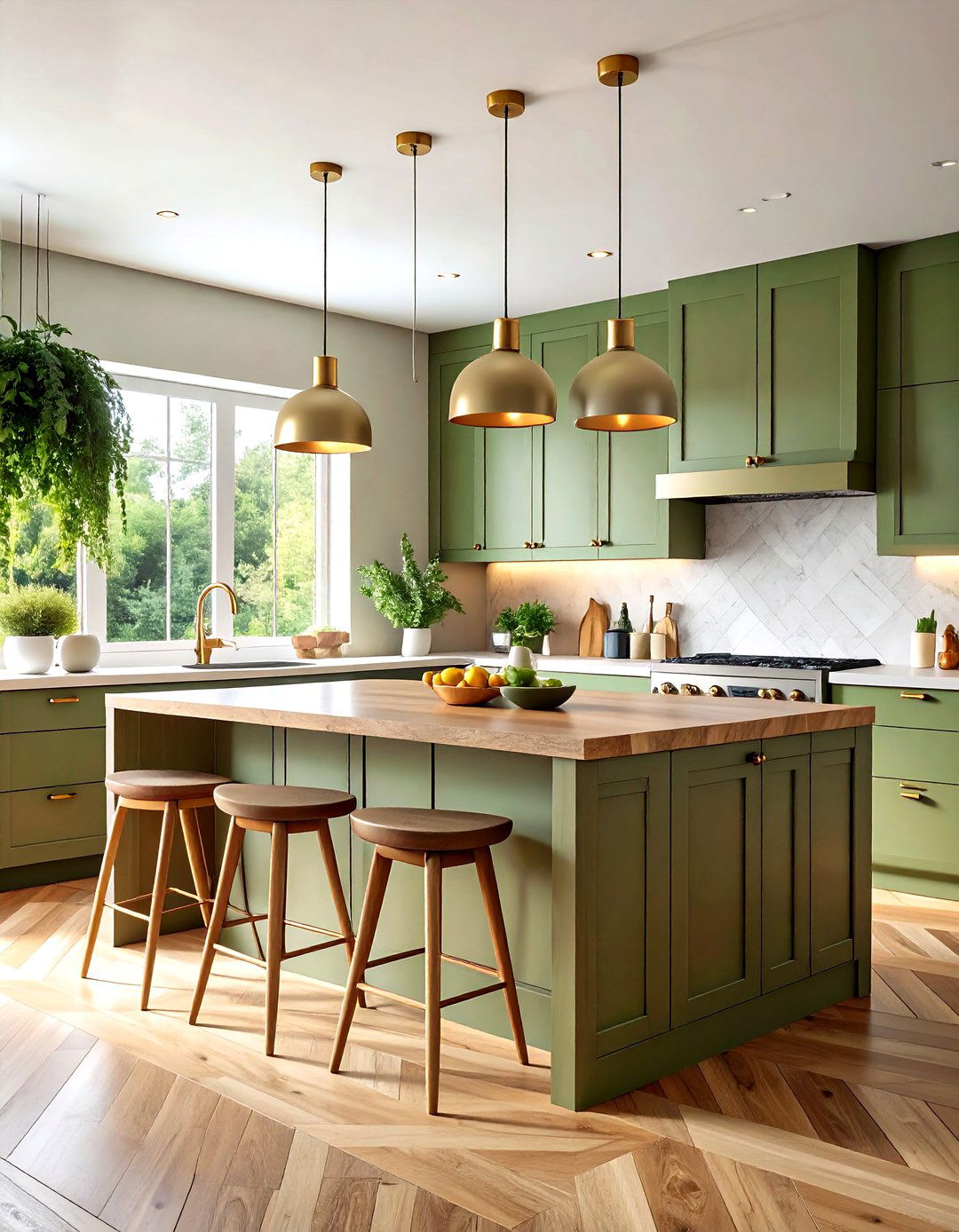 Olive Green Kitchen Island Statement - 20 Olive Green Room Ideas