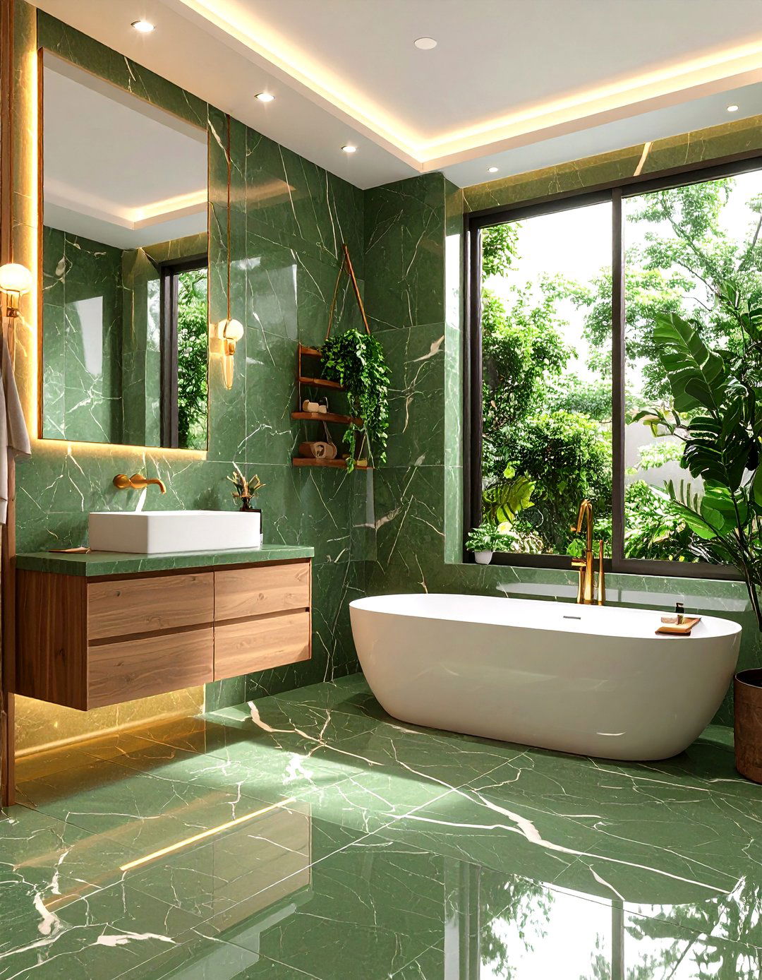 Olive Green Marble Tile Spa Retreat - 20 Green Bathroom Tile Ideas
