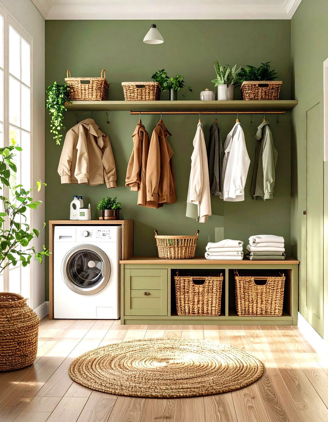 Olive Green Mudroom Laundry Combo Streamlines Entryways - 20 Green Laundry Room Ideas