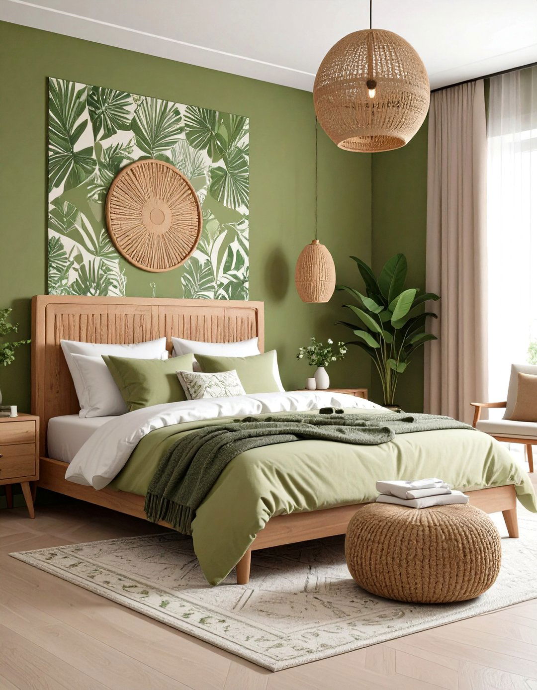 Olive Green Wallpaper Feature Wall - 20 Olive Green Room Ideas