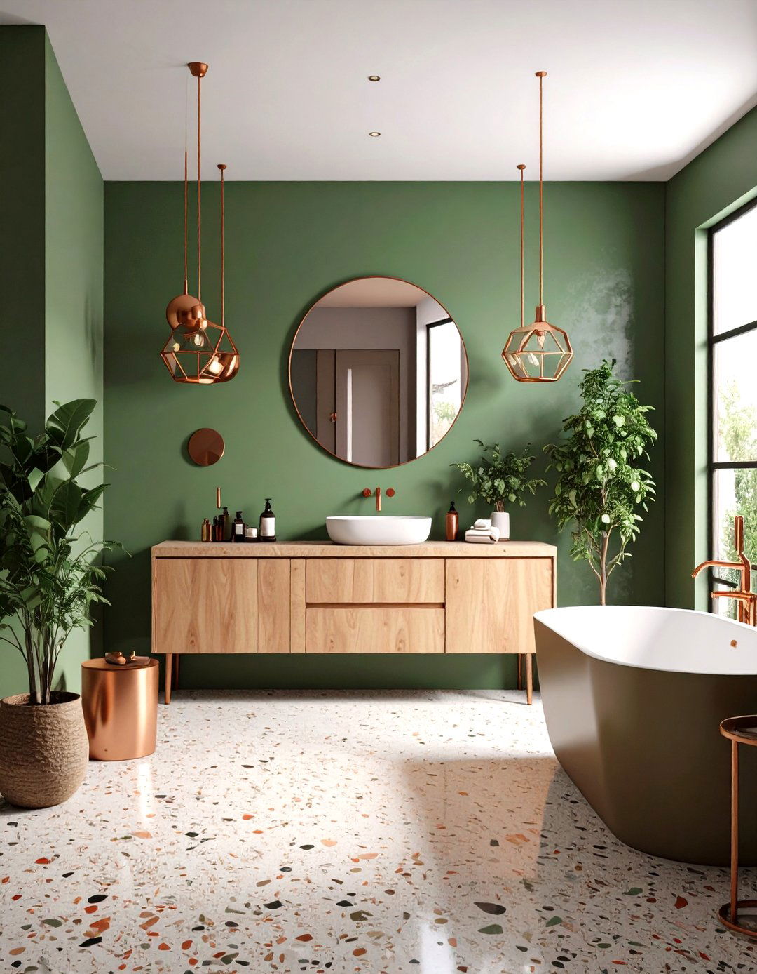 Olive Green and Copper Mid Century Modern Bathroom - 20 Mid-century Modern Bathroom Ideas