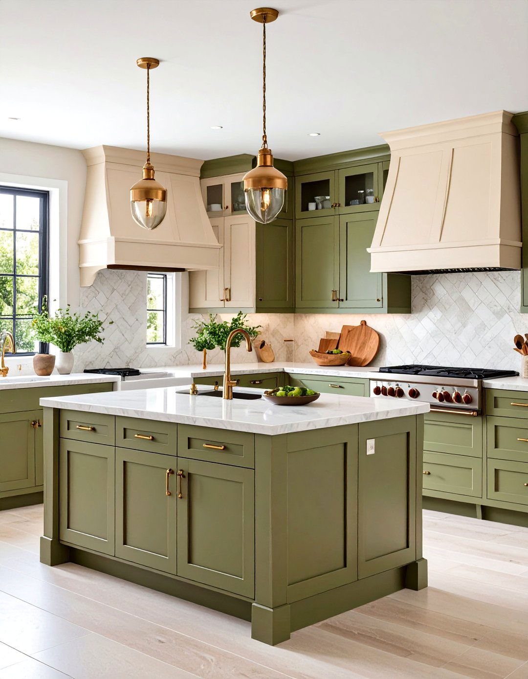 Olive Green and Cream Kitchen Color Earthiness - 20 Kitchen Color Ideas