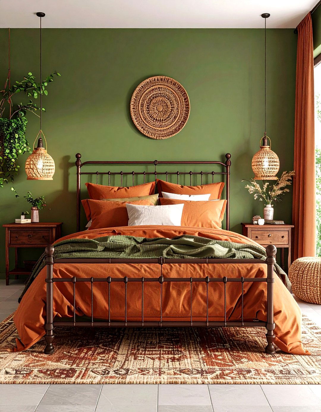 Olive Green and Terracotta Brown Bedroom - 20 Green and Brown Bedroom Ideas