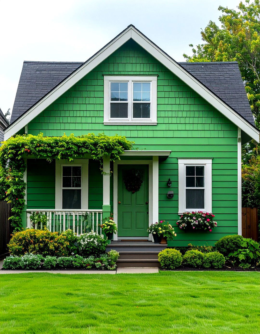 Ombre Facade in Layered Greens - 20 Green Exterior House Paint Ideas