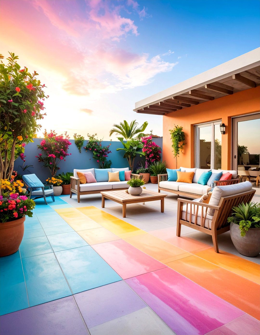 Ombre Gradient Painted Concrete Patio - 20 Painted Concrete Patio Ideas