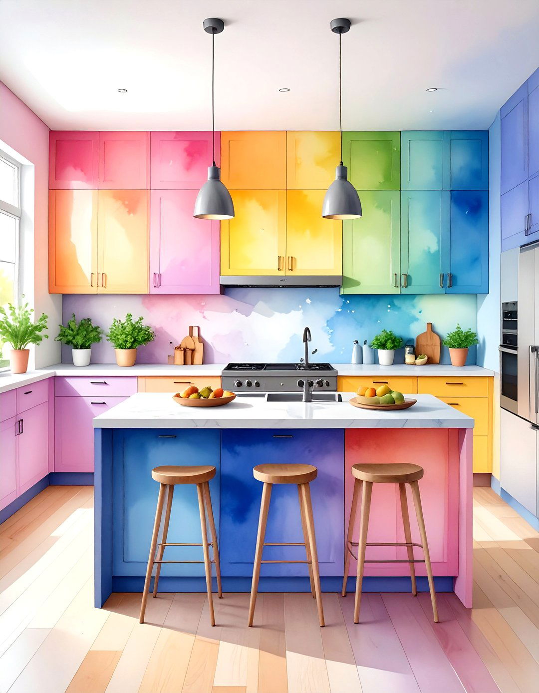 Ombre Gradient Painting Kitchen Cabinet Style - 20 Painting Kitchen Cabinet Ideas