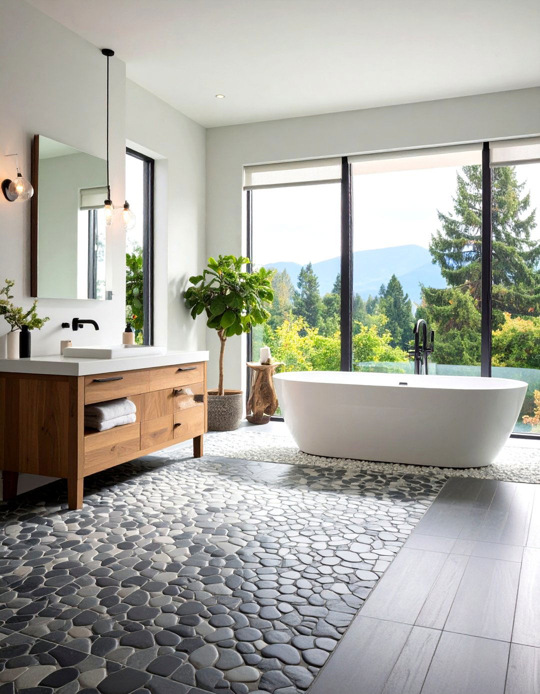 Ombre Gradient Penny Tile Floor Effect - 20 Penny Tile Bathroom Floor Ideas