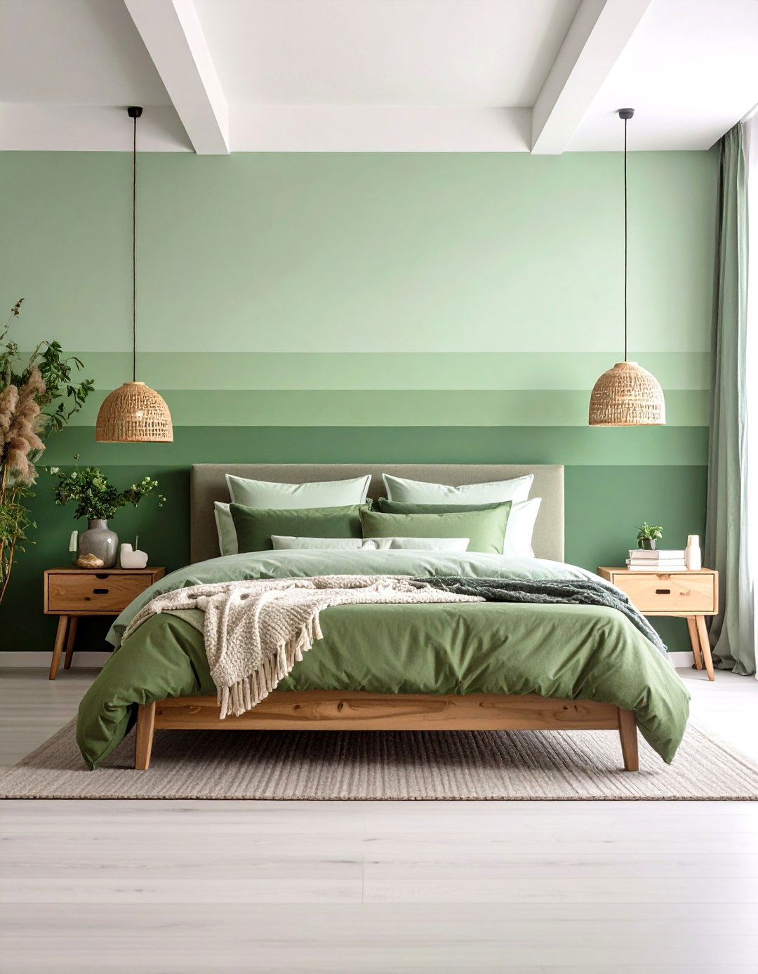 Ombre Green Gradient Panels - 20 Green Panelling Bedroom Ideas