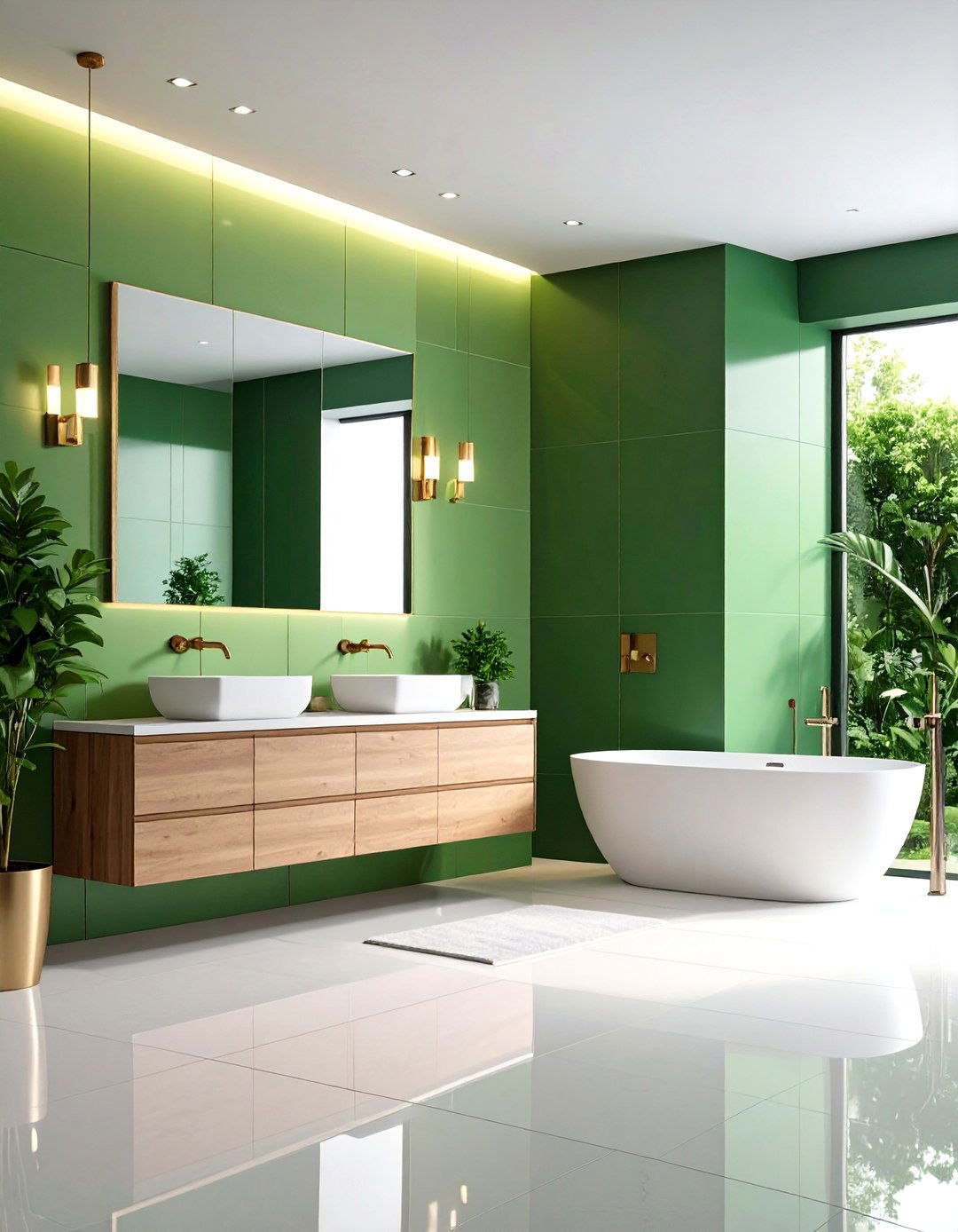 Ombre Mixed Tone Green Tile Wall - 20 Green Bathroom Tile Ideas