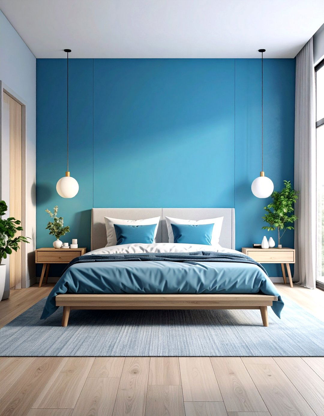 Ombre Sky Blue Accent Wall - 20 Sky Blue Bedroom Ideas