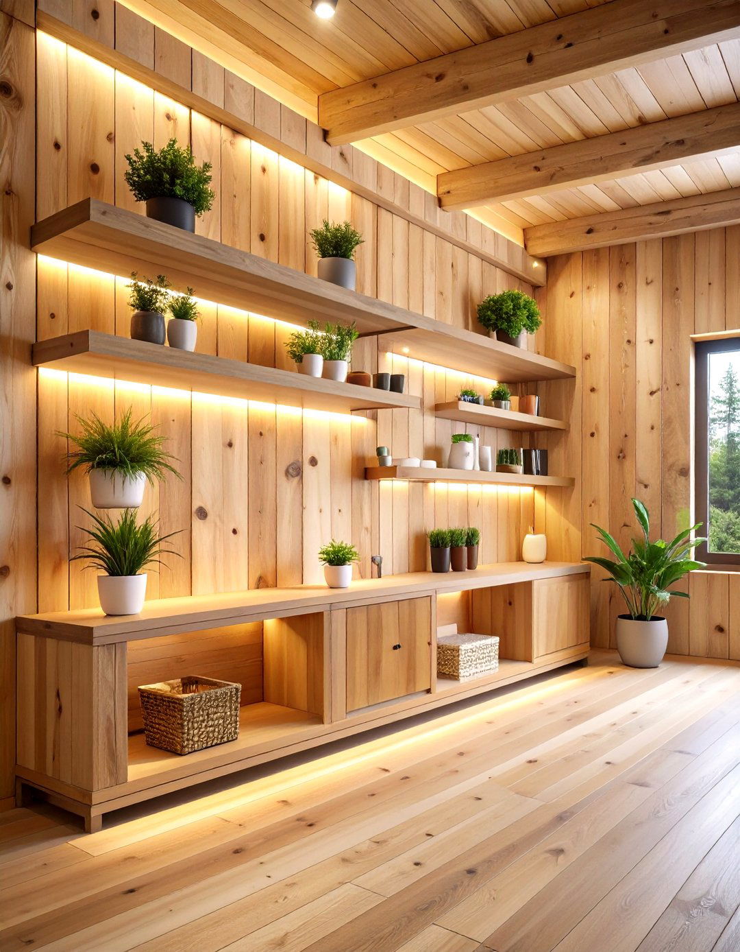 One Room Cabin Natural Wood Feature Wall - 20 One Room Cabin Interior Design Ideas