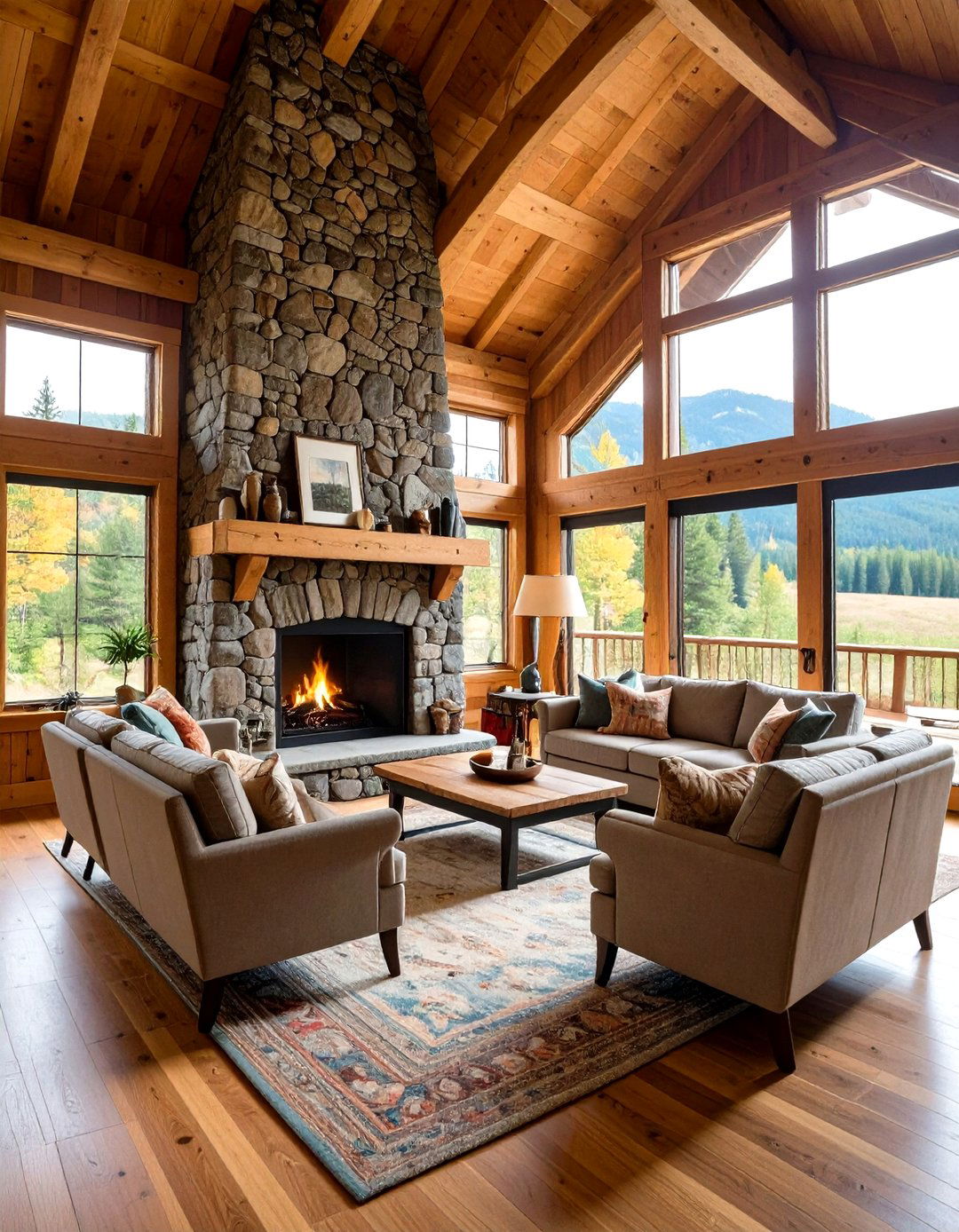 One Room Cabin Stone Fireplace Focal Point - 20 One Room Cabin Interior Design Ideas
