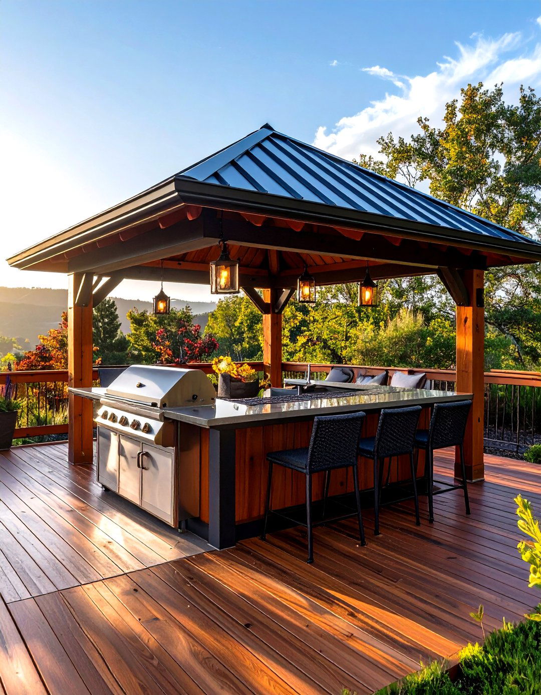 Open Air Dining Gazebo with Outdoor Kitchen - 20 Gazebo on Deck Ideas