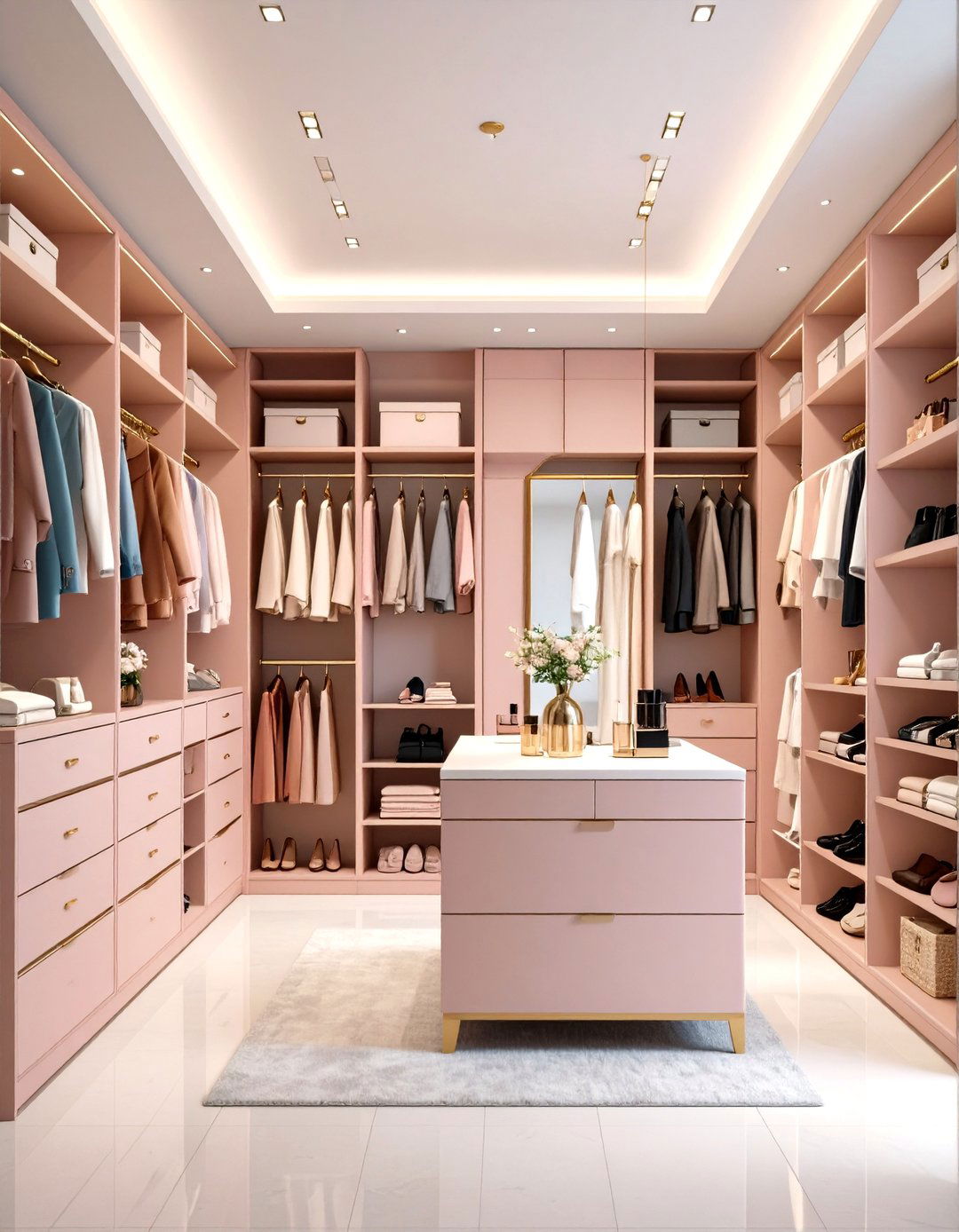 Open Closet with Integrated Vanity - 20 Open Closet Ideas