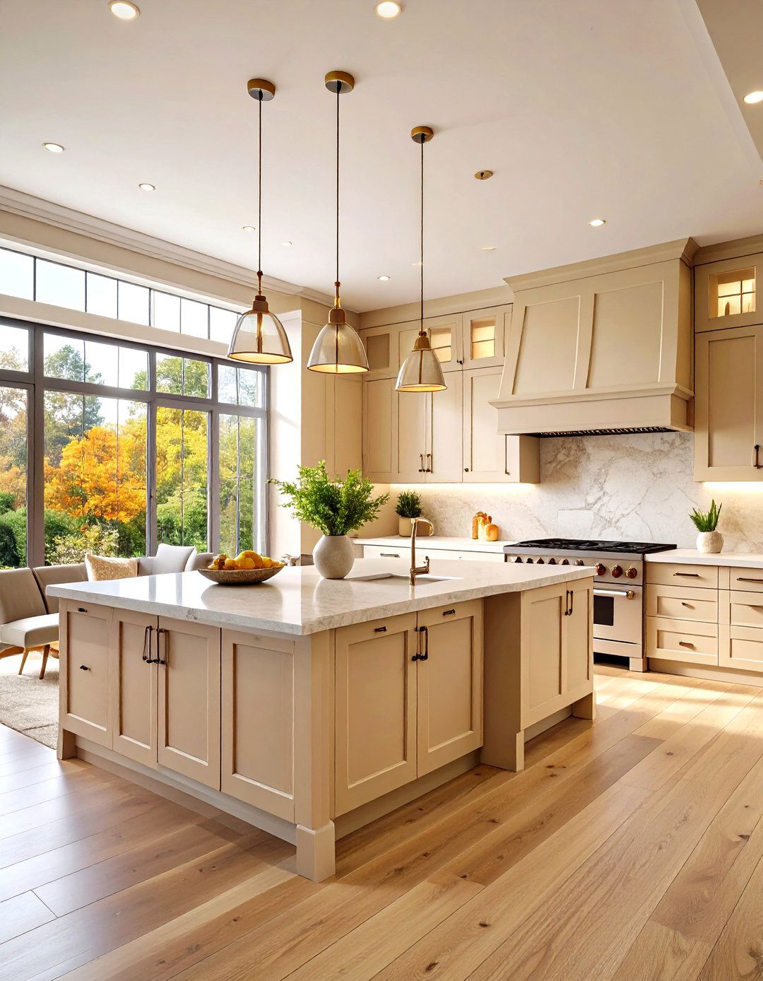 Open Concept Beige Kitchen Cabinets with Islands - 20 Kitchens With Beige Kitchen Cabinets