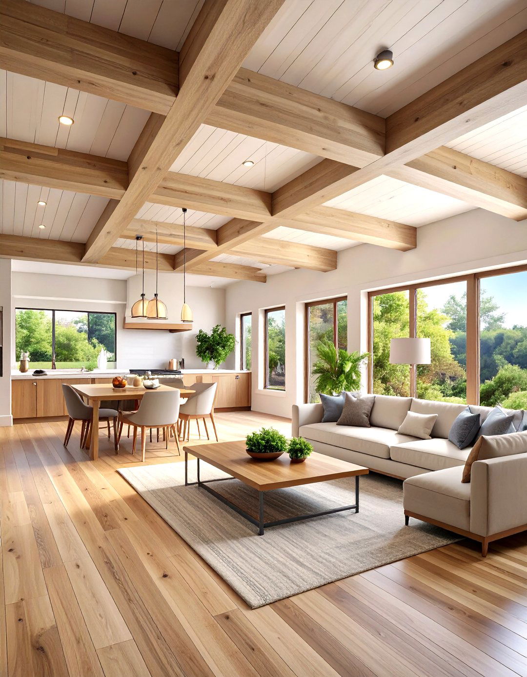 Open Concept Coffered Ceiling Space Separator - 20 Coffered Ceiling Ideas