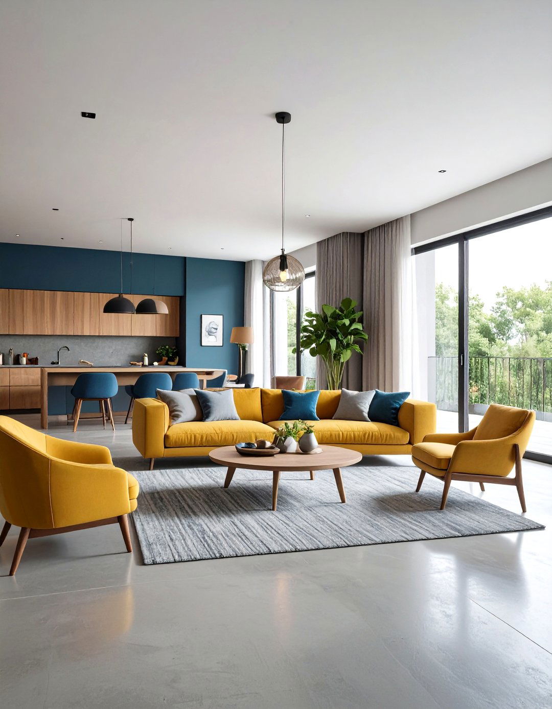 Open Concept Rustic Concrete Floor Living Room - 20 Rustic Concrete Floor Living Room Ideas