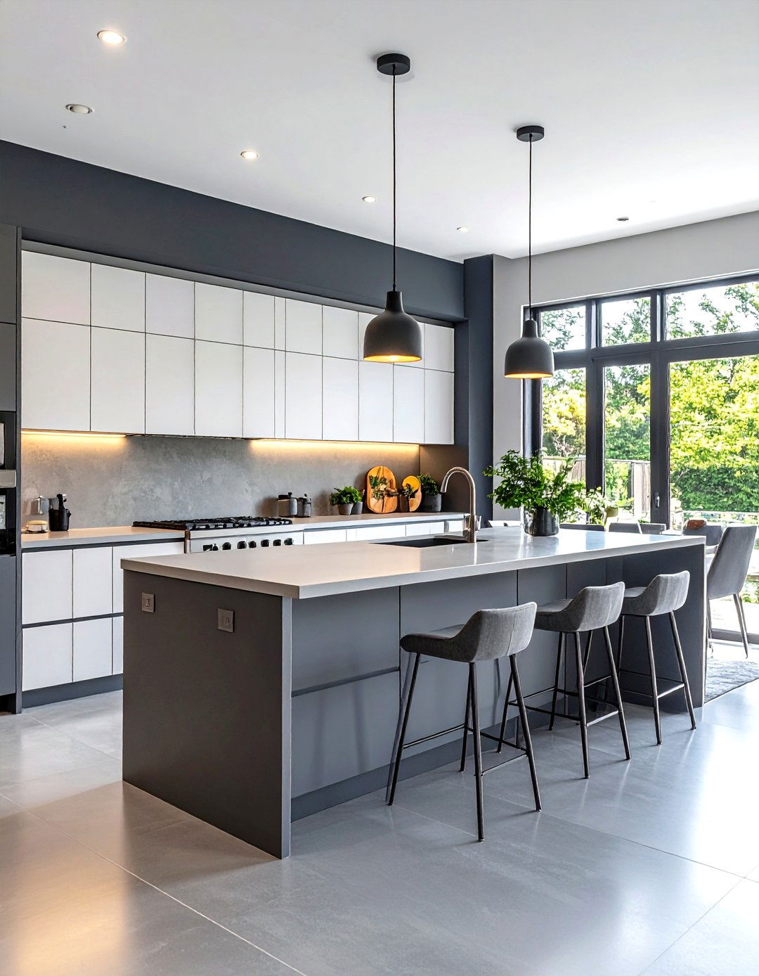Open Concept White Kitchen Cabinets with Two Tone Grey Island Design - 20 White Kitchen Cabinets With Grey Island Ideas