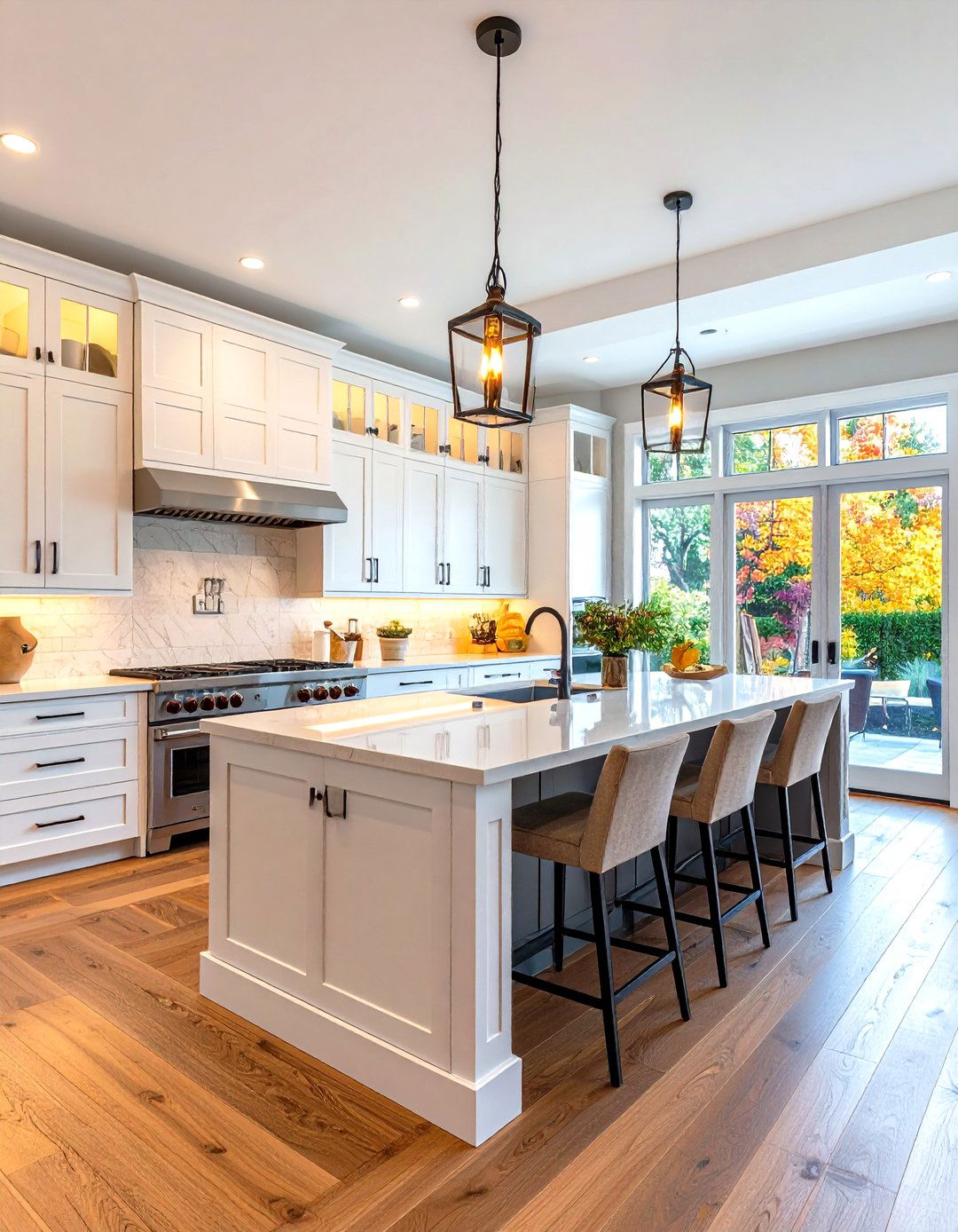 Open Concept White Kitchen with Stainless Steel Appliances - 20 White Kitchen with Stainless Steel Appliances Ideas