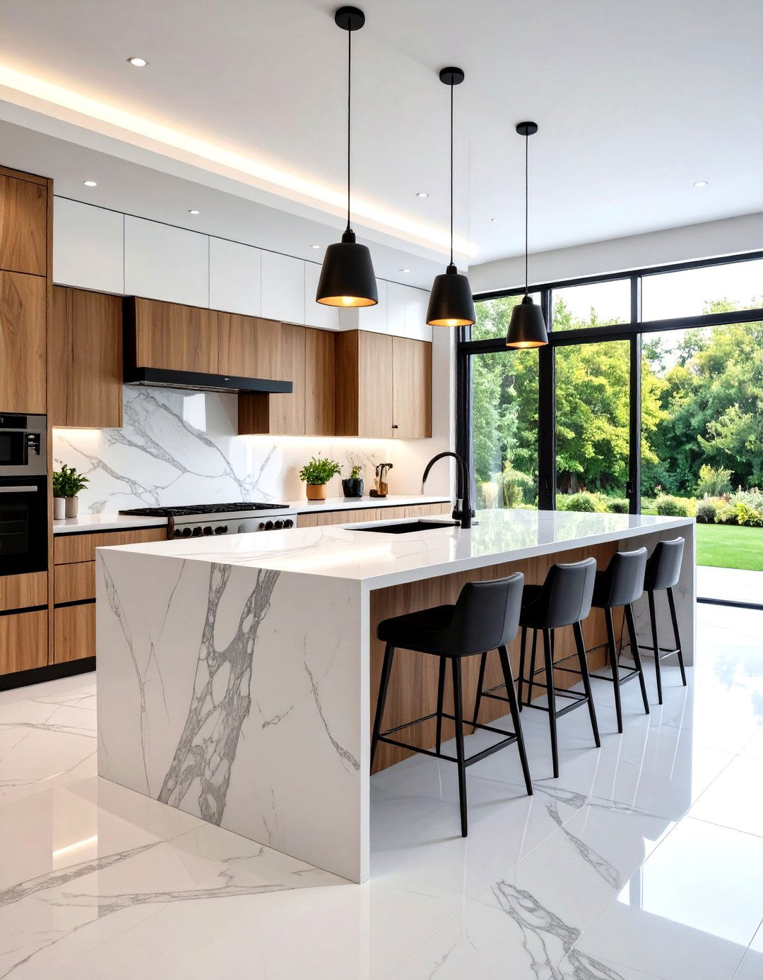 Open Kitchen Waterfall Island Design - 20 Open Kitchen Ideas