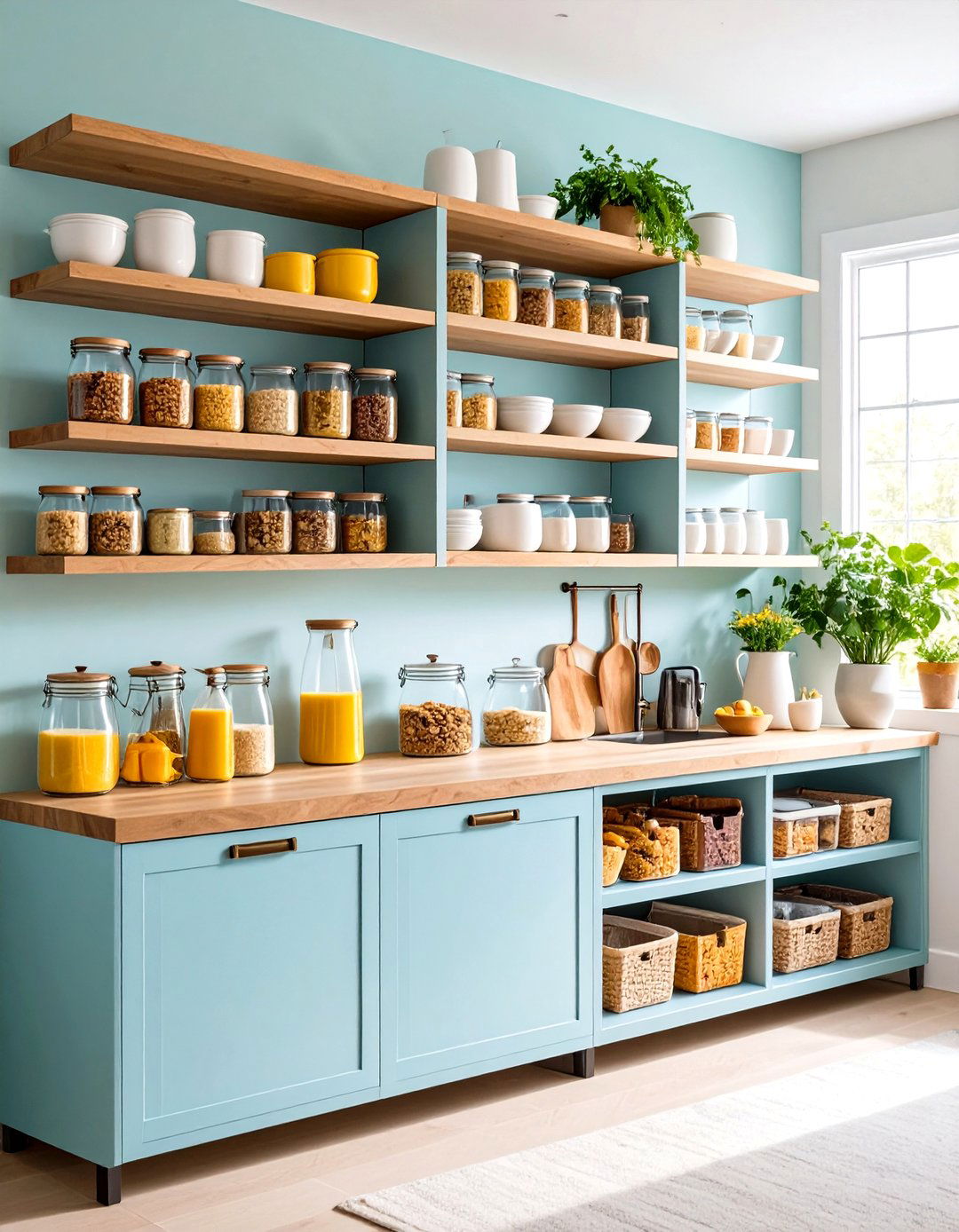 Open Pantry Breakfast Station with Zone Organization - 20 Open Pantry Ideas