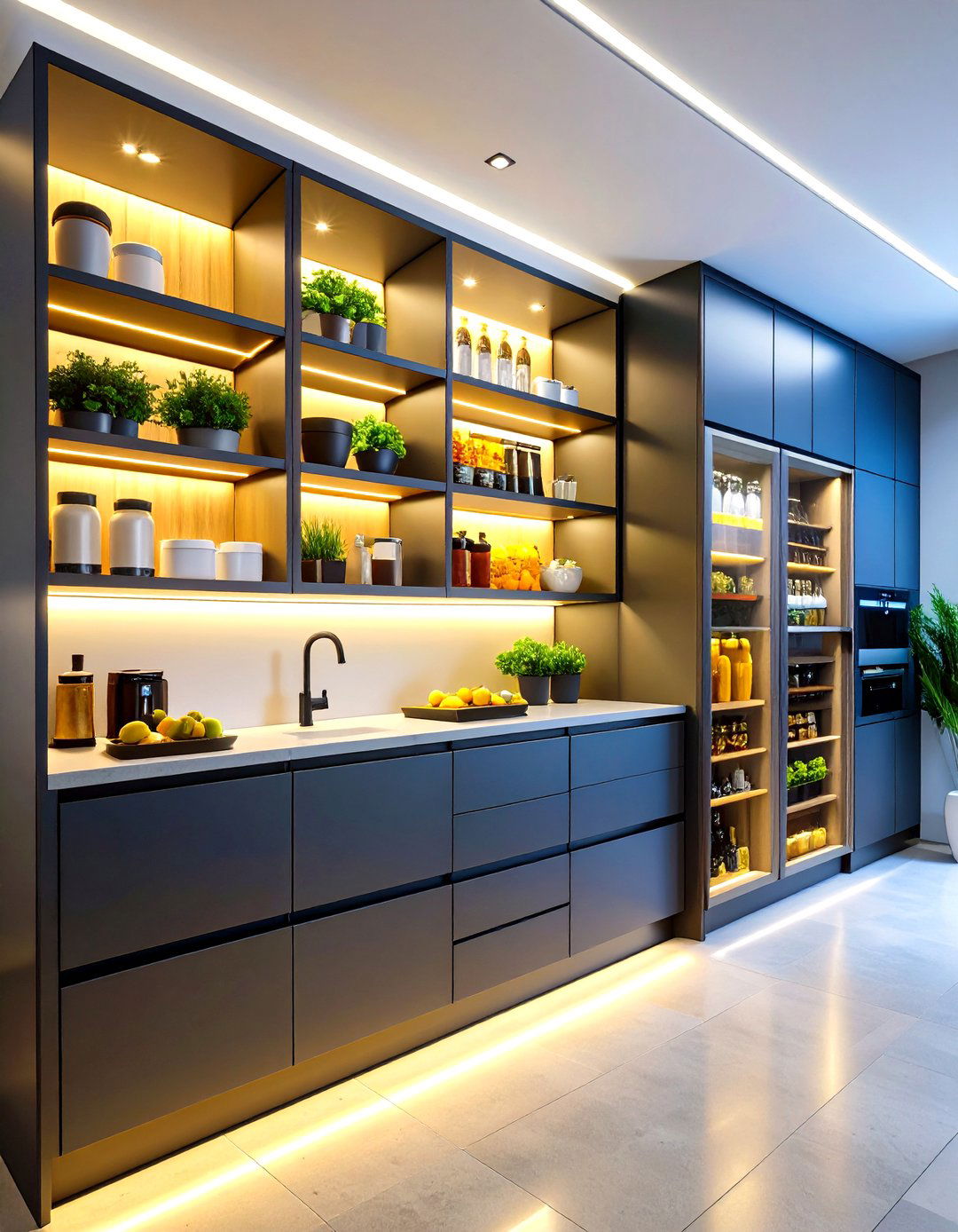 Open Pantry Technology Integration with Smart Organization - 20 Open Pantry Ideas