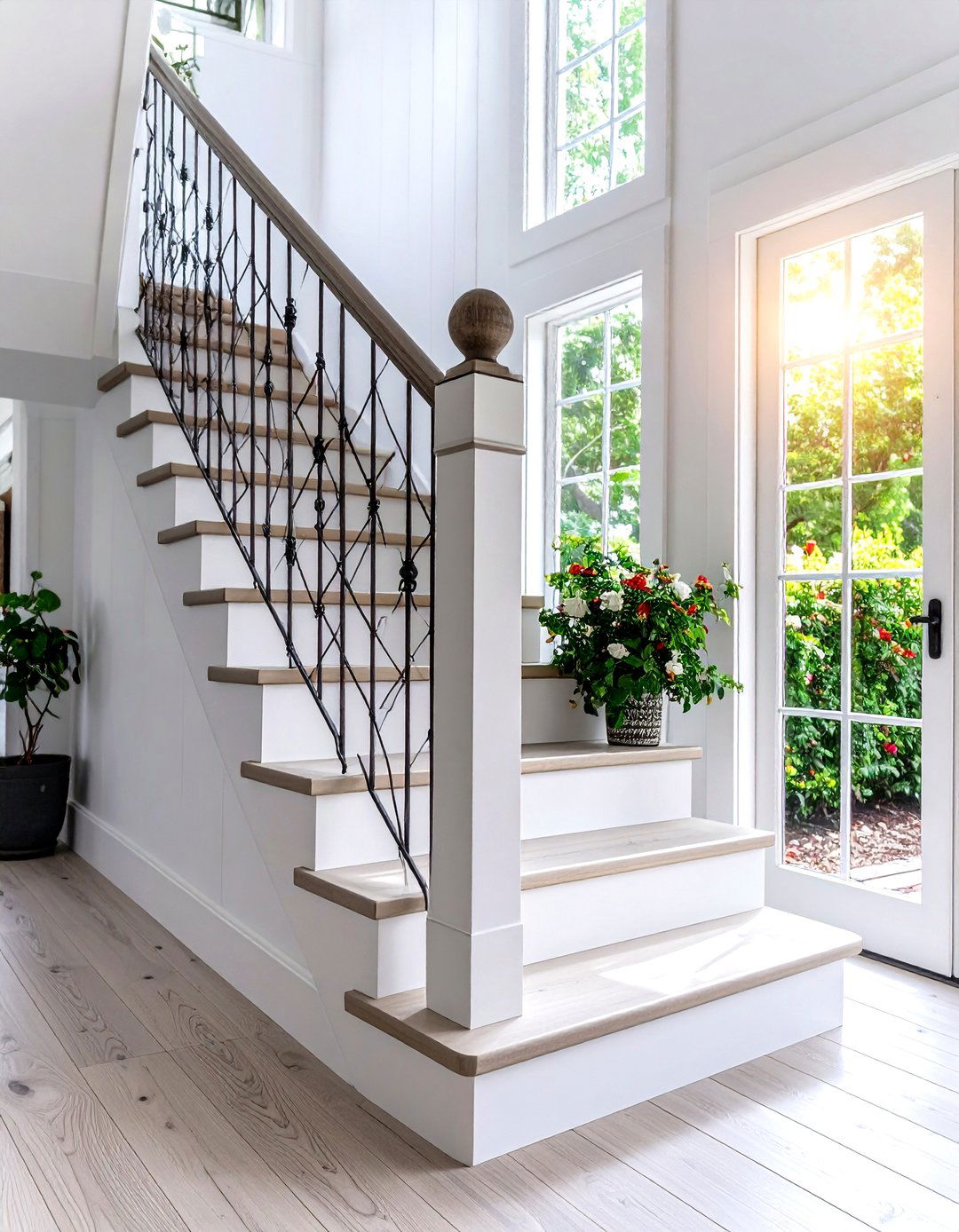 Open Riser Trellis Wire Rail - 20 Farmhouse Rustic Stair Railing Ideas