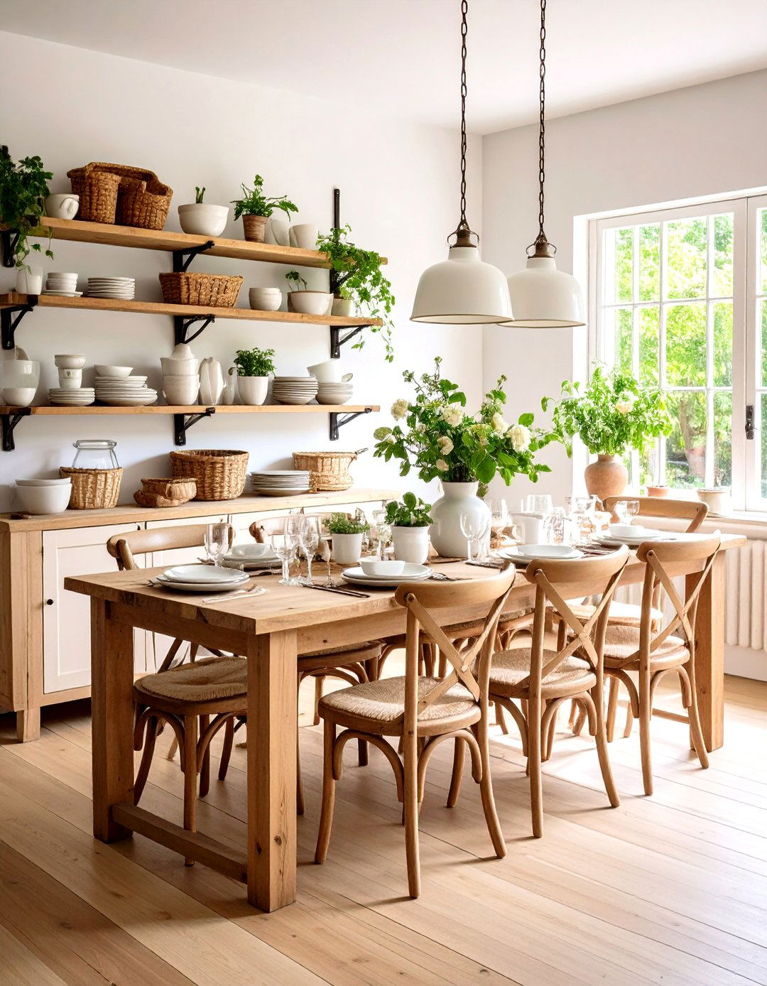 Open Shelving Keeps Everyday Dinnerware Handy - 20 French Country Dining Room Ideas