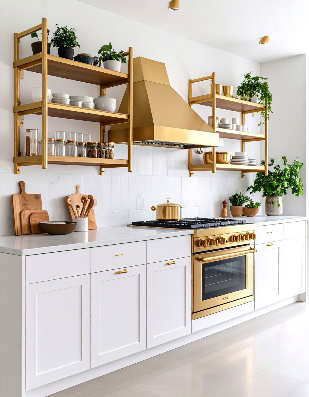 Open Shelving Kitchen Brass and Gold Accent Hardware - 20 Open Shelving Kitchen Ideas