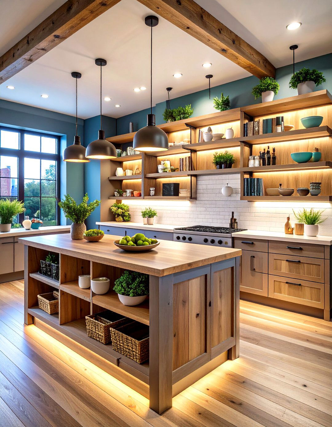 Open Shelving Kitchen Island - 20 Rustic Kitchen Island Ideas