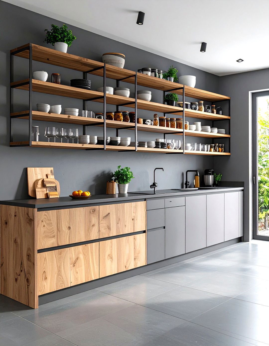 Open Shelving Kitchens With Grey Floors - 20 Kitchens With Grey Floors