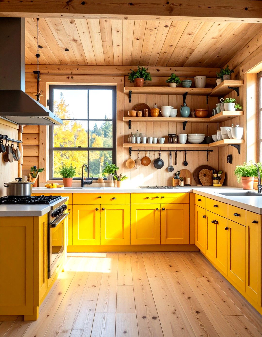 Open Shelving Log Cabin Kitchen Design - 20 Log Cabin Kitchen Design Ideas