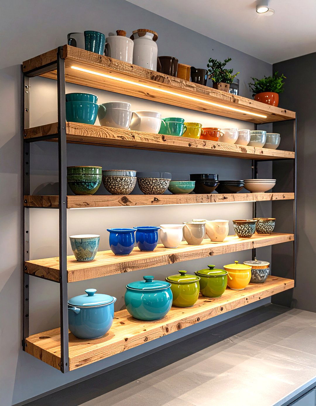 Open Shelving Pottery Displays Showcase Farmhouse Decor - 20 Farmhouse Decor Ideas