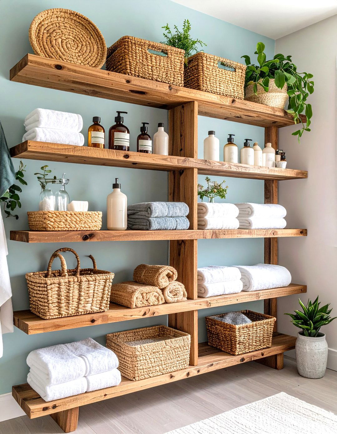 Open Shelving Rustic Bathroom with Display Storage Solutions - 20 Rustic Bathroom Ideas