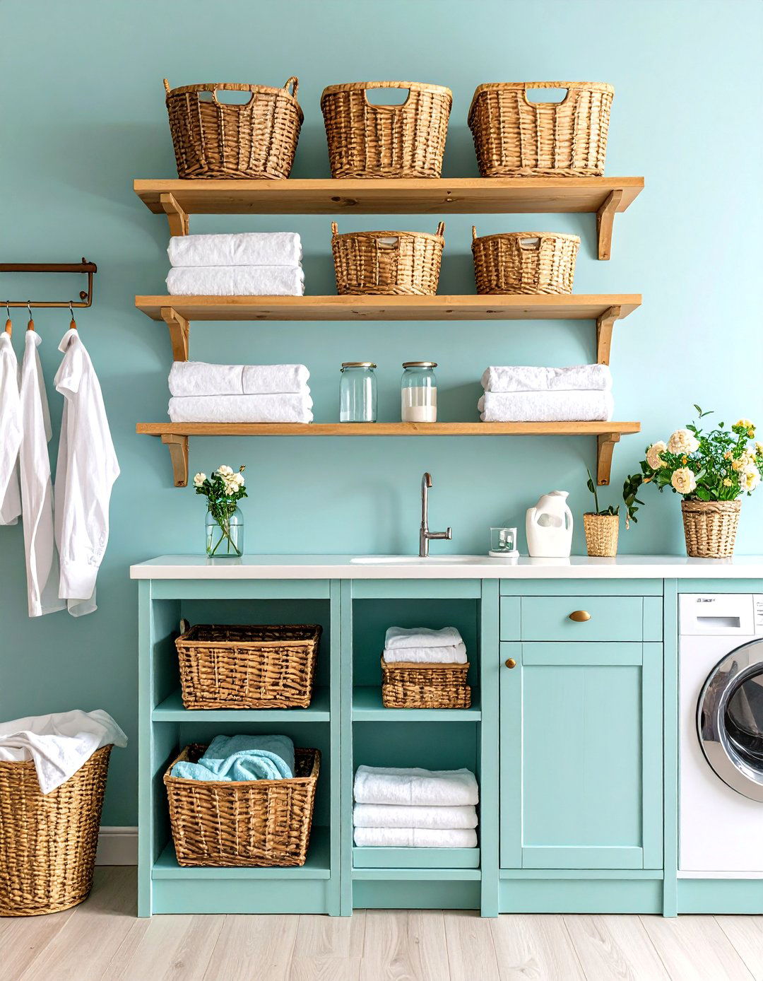 Open Shelving with Decorative Corbels - 20 Vintage Laundry Room Decor Ideas