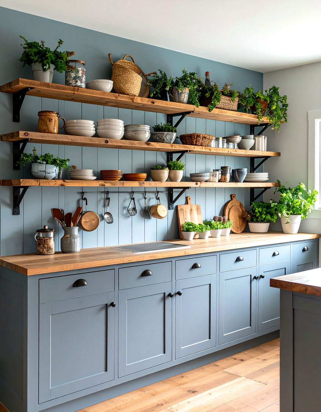 Open Shelving with Gray Farmhouse Cabinets - 20 Farmhouse Kitchen With Gray Cabinets Ideas