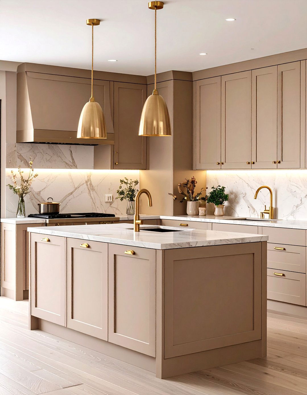Open Shelving with Taupe Lower Cabinets - 20 Taupe Kitchen Cabinet Ideas